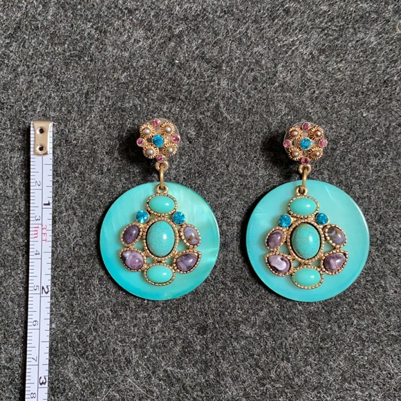 Blue turquoise and amethyst stones decorated vintage rare earrings - Picture 5 of 9